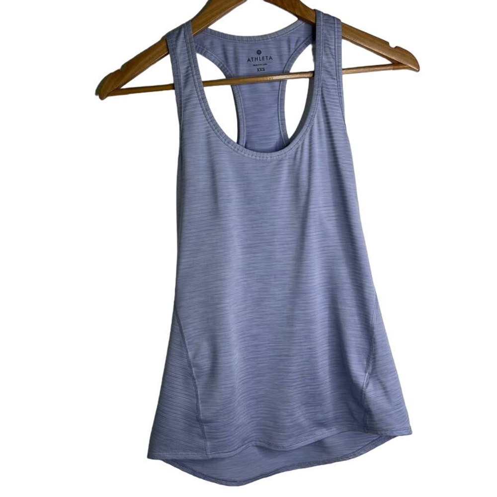 ATHLETA Shadow Stripe Chi Tank Aster Blue Racerback Yoga Pilates Women's XXS
